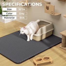 HAILOLY Cat Litter Mat - 30'' x 24'' MIddle Litter Trapping Mat, Easy to Clean Two Box Mat, Waterproof, Urine-Proof, Velcro design,Non-Slip Kitty Litter Mats for Floor, Black