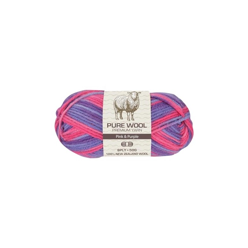 Yatsal Premium 3-Ply Pure Wool Yarn 50 g, Pink/Purple