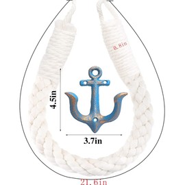 Amerla 2 Pcs White Nautical Rope Toilet Paper Holder Wall-Mounted Towel Ring Nautical Toilet Paper Holder with Metal Hooks Coastal Towel Rack （Blue+Blue）