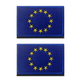 Pack of 2 PCS Tactical EU Flag Patch - Blue European Union Patch- Hook & Loop Embroidered Fastener-Team Work Uniform Clothes Bags Cap Vest Dog Harness Sew on Military Emblem Patches