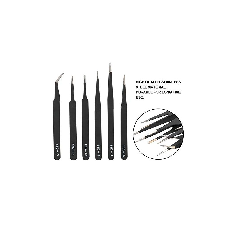Pinzas Precisión Kit, 6 Piezas Pinzas ESD Conjunto, Tweezers de