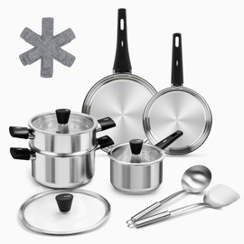 14Pcs Kitchen Pots and Pans Set, Stainless Steel Cookware Set Non Toxic, Induction Cooking Pot and Pan Set with Stay-Cool Handles, Healthy PFAS, PFOA, PFOS Free, Dishwasher Safe