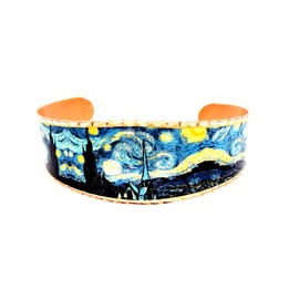 Copper Cuff Starry Night Bracelets for Unisex, Painted Bracelets Artwork by Vincent Van Gogh, Van Gogh Jewelry, Starry Night Gifts BVG-02
