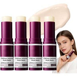 4 PCS Bálsamo Multi Volumen de Calcio,Barra de Cuidado de Ojos,Barra Hidratante de ColáGeno,Núcleo de Arrugas,Extracto de Colágeno y Elastina,Mantiene la Piel Húmeda y Suave,para Ojos,Cuello y Rostro