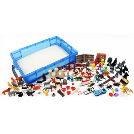 Play Therapy Sand Tray Basic Portable Starter Kit with Tray, Sand, and Miniatures