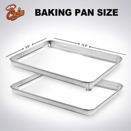CEKEE Quarter Sheet Pan Set of 2, Stainless Steel Cookie Sheets Set Baking Sheet Pan Toaster Oven Tray, Size 12 × 10 × 1 inch, Non Toxic & Heavy Duty & Mirror Finish & Rust Free & Easy Clean