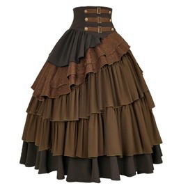 IWQBQ Women's Steampunk Gothic Skirt Pirate High Waisted Layered Ruffle Skirt(Z2886BN,XL)