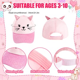 Girls Baseball Cap Kids Sunglasses Set,Adjustable Sun Hat Glitter Cat Ear Hat Cute Toddler Cap for Girls Ages 3-10Y Pink