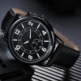 Nuovo Men's Watch Black Leather Strap Classic Quartz Watch Men's Watch Easy to Read Black, Black-b, 经ộ的