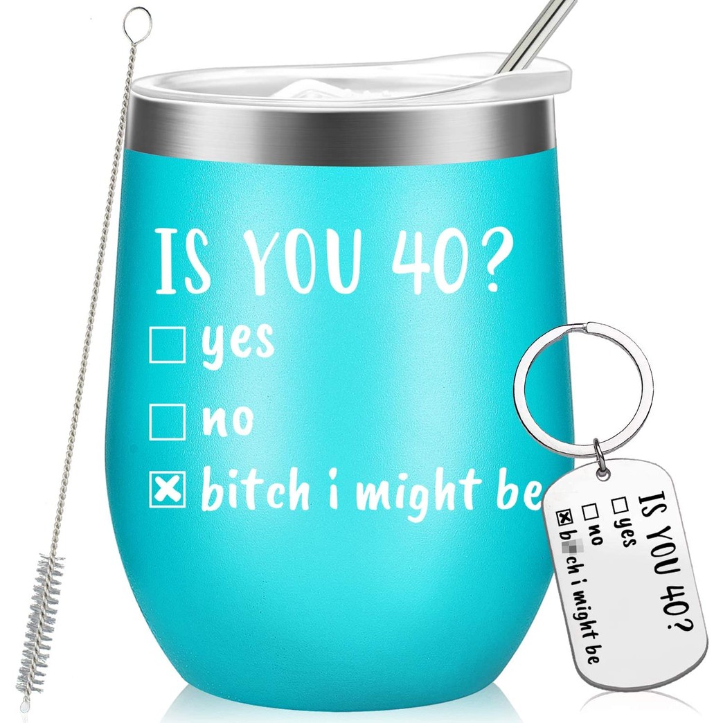 Is You 40 - Funny 40th Birthday Gifts for Women and Men, 40 Year Old Birthday Gifts Ideas for Wife, Husband, Friends, Sister, Mom, Dad, Coworker - 12oz Insulated Tumbler with Keychain Mint