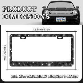 2 Pack Bling License Plate Frames for Women,Sparkly Rhinestone Diamond Car License Plate Frame (Black)