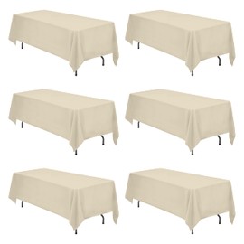 BRILLMAX 6 Pack Beige Tablecloths 70 x 120 Inch for 6ft or 8ft Rectangle Tables - Rectangular Bulk Linen Polyester Fabric Washable Cloth Cover for Wedding Reception Banquet Birthday Party