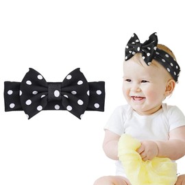 Polka Dot Bow Headband for Baby Toddler Girl Bows Head Band Stretchy Elastic Hair Band for Newborn Baby Girl Turban Headband with Bowknot Hairband Headwrap for Infant Toddler Polka Dot Hair Band Black