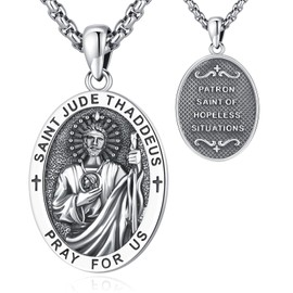 Eusense Archangel Michael/Saint Christopher/Saint Jude Thaddeus/Seven Archangels/Holy Mary/Jesus Cross Pendant Amulet Necklace Gifts 925 Silver Christian Chain Jewellery Men Women, Sterling Silver, No