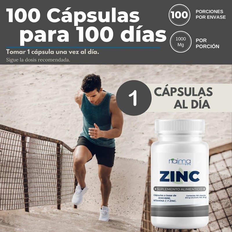 Zinc adicionado con Vitamina C y Gengibre - 100 Capsulas