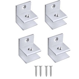 Silver Glass Clip-Aluminum Alloy Mirror Floating Glass Clip-F Shape Short Clamp Installation Wall Mounted Glass Bracket Hardware Accessories Suitable for 10-12mm Thick Glass(4 pcs)