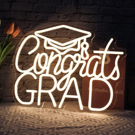 Jesalah Congrats Grad Neon Sign Led Grad Neon Sign Graduation Decor 2025 Neon Light USB Warm White Sign for Prom Night Dorm Class Room Graduation Season Party Backdrop Decoration | Jesalah