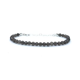 Damenarmband Rauchquarz Halbedelsteine ​​Natursteine ​​4 mm dick 925er Sterling Silber Kette verstellbar von 16cm bis 19cm.