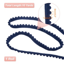 QUARKZMAN 10 Yards Pom Pom Trim Ribbon, 0.5 Inch Wide Dark Blue Pom Pom Ball Fringe Trim Sewing Fringe Fabric Trim Ribbon for DIY Crafts Curtain Clothes Pillow Home Decoration
