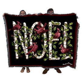 Pure Country Weavers Christmas Noel Blanket by Stephanie Stouffer - Cardinal Gift Tapestry Throw Woven from Cotton - Made in The USA (72x54)