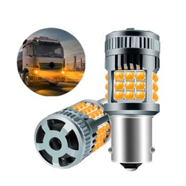 Super Bright S25 LED Turn Signal Bulb, 12V, 24V, Turn Signal Ball, Motorcycle, Car, Truck, 180°, BA15S, Pin Angle, Amber, High Fla, Built-in Resistor, Single Parallel Pins, 2 (S25 Single, 180° BA15S)