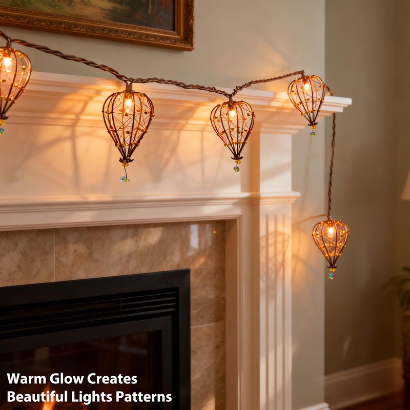 Outdoor Decorative String Lights, Beaded Copper Wire Teardrop Lantern String
