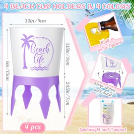 Teenyyou 4 Pcs Sand Cup Holders with Bottle Opener Multicolor Beach Drink Holder for Beach Essentials Accessories for Men & Women Gifts (Fresh Color)