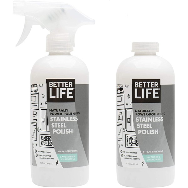 Better Life Natural Streak Free Stainless Steel Polish, Lavender and Chamomile, 16 Ounces (Pack of 2), 24184