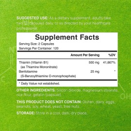 Eagleshine Vitamins Vitamin B1 500 Mg Benfotiamine 25 Mg Nervous System Glucose Support, 240 Caps