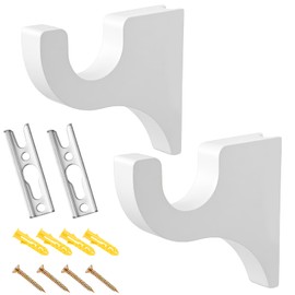 Briwooody 2 Pack 2 Pack Wooden Curtain Rod Brackets Curtain Rod Holder Wood Brackets Classics 3 1/2" Return Bracket for 2" Pole (White)