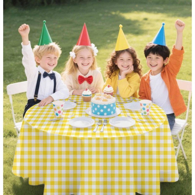 SietDESEO 3 Pack Yellow Gingham Tablecloth Round 84 x 84