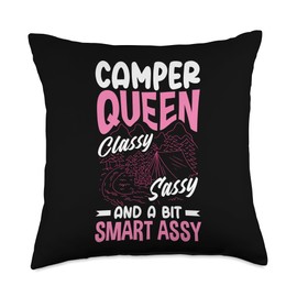 Camper Queen Classy Sassy Smart Funny Women Girls Camping RV Throw Pillow