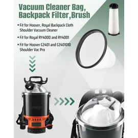 Vacuum Filter Bag Cloth 2KE2105000 Compatible with Hoover C2401 and C2401010 Shoulder Vac Pro for Royal RY4000 RY4001 Replace 2KE2110000 2-KE2110-000 Vacuum Cleaner Bag＆ Filter with Brush