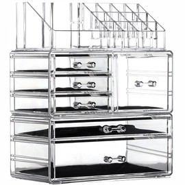 Cq acrylic 3 Pack Clear Makeup Organizer Countertop, Stackable 6 Drawers Skincare Organizer,Cute Skin Care Organizer for Vanity Hair Clip,Jewelry,Beauty Product Desk and Make Up Organizers for Vanity