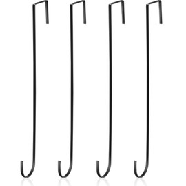 15 Inch Christmas Wreath Hanger Hooks Over Door Metal Hooks Practical Clothes Towel Hanger Hooks for Christmas Front Door Decorations (Black,4 Pieces)