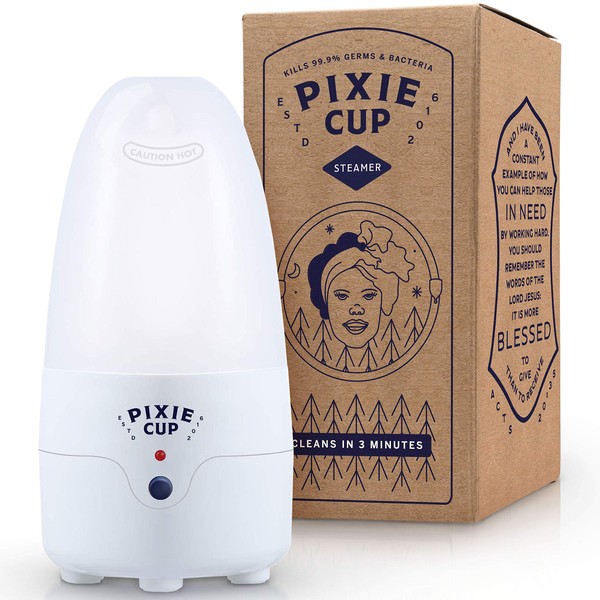 Pixie Menstrual Cup & Disc Steamer Sterilizer - Ranked 1 for The Best Steamer - Kills 99.9% of Germs with Cleaner Steam - Wash Your Period Cup in 3 Minutes! - Automatic Timing Shut-Off Switch