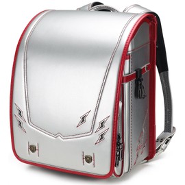 IwaiLoft Ransel Randoseru Backpack with Automatic Satchel for Boys, Japanese School Bag Embroidery PU Bookbag for Men Male (Lightning Silver)