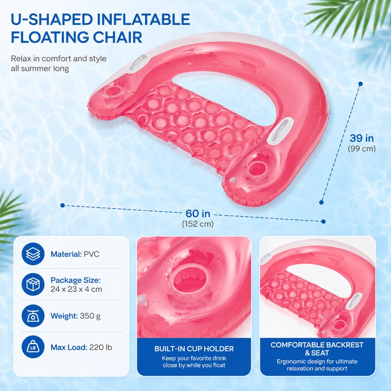 Inflatable Pool Lounge Chair for Adults – U-Shaped Backrest Float