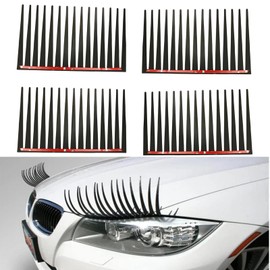 4 Pcs 3D Black Car Eyelash Sticker Set - Stylish Car Headlight Decoration with Fun Long Eyelashes Design for Women's Cars - Easy to Apply Car-Styling Decorative Sticker Lashes