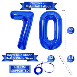 40 Inch Navy Blue 70 Number Balloons, Giant Jumbo Helium Mylar Foil Navy Blue Number Balloons for Birthday, Navy Blue Mylar Digital Balloons for 70th Birthday, Anniversary Party Decorations Supplies