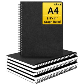 EUSOAR Graphing Notebook, Large A4 6Packs 8.5"x11" 120 Pages Graph Paper Notebook Spiral, Hardcover Spiral Grid Paper Notebook Composition for Math Science Engineering Artist Drawing-Black