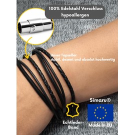 Simaru Genuine Leather Bracelet with Stainless Steel Magnetic Clasp, Unisex Leather Bracelet Made in EU, Wrap Bracelet for Men and Women, Skin-Friendly, Leather