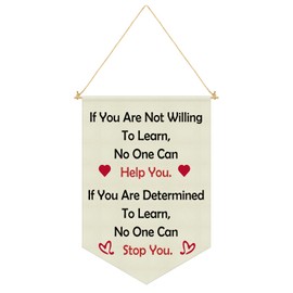 Motivational Wall Art for Office Classroom Hanging Pennant Flag Banner Positive Quotes Wall Decor for Classroom Kids Room Nursery Playroom Home Inspirational Determined To Learn Decor