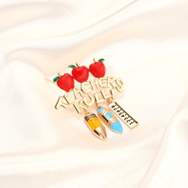 Teacher Brooch Pin Fashion Crystal Teacher Apple Book Pencil Lapel Pin Back to School Teacher’s Day Appreciation Gifts (teacher brooch E, 1)