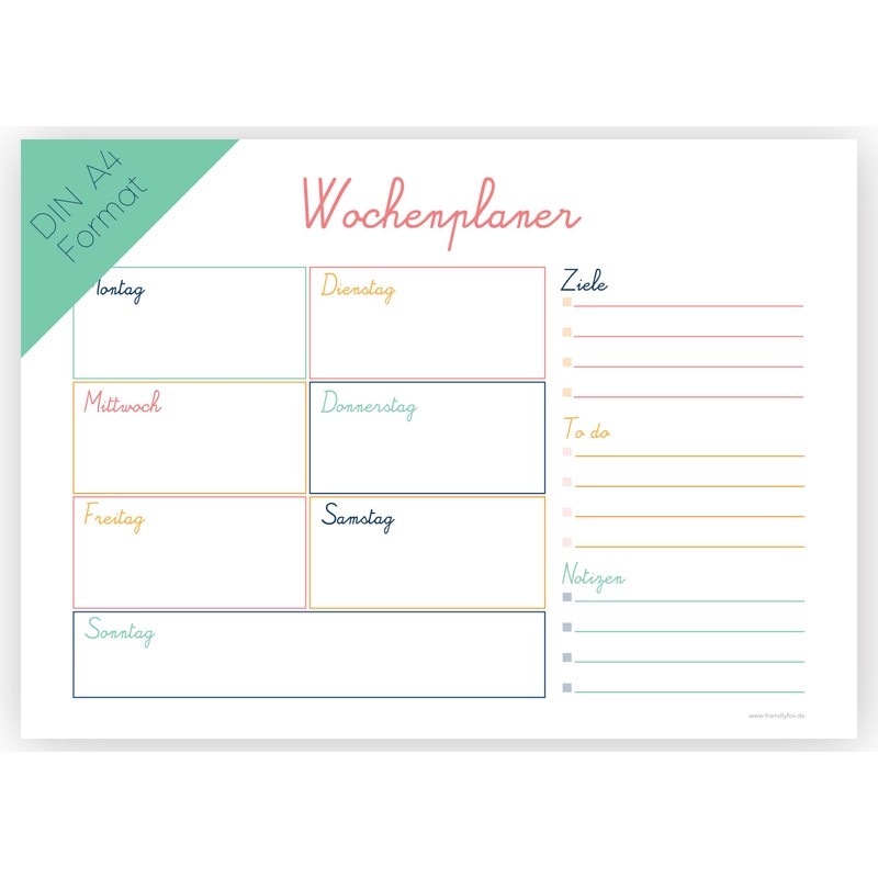 Friendly Fox Weekly Planner Pad School, 1 x DIN A4