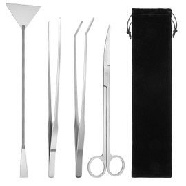 Flintronic Aquascaping Tool, 4 in 1 Aquarium Aquascape Tools Kit, Anti-Rust Aquatic Plant Aquascaping Tool, Stainless Steel Long Tweezers Scissors Spatula for Cleaning Fish Tank (Silver)