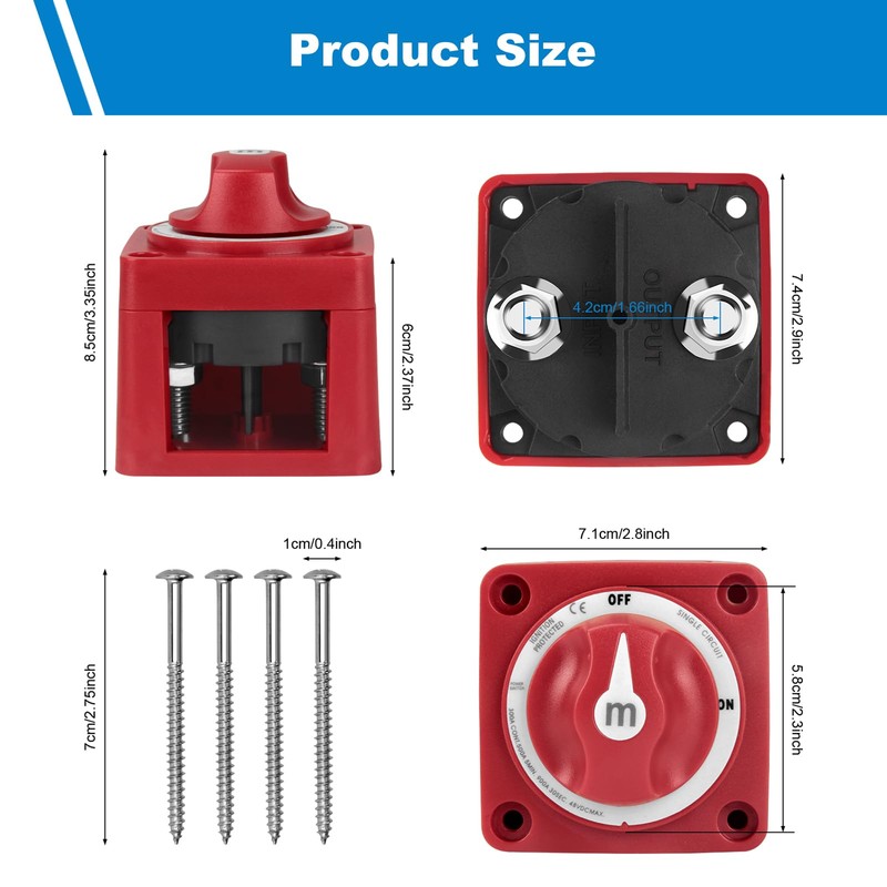 AOWEITOUR 300A Boat Battery Disconnect Switch,ON/Off Heavy Duty Cutoff Switch,12V