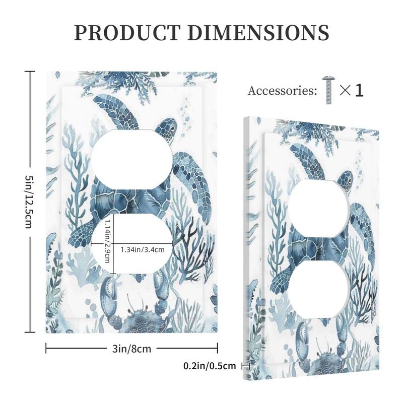 Blue Sea Turtle Coastal Coral Beach Crab Seaweed Outlet Covers