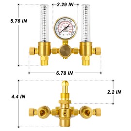 MEANLIN MEASURE Argon Regulator Flow Meter,CGA580 Inlet Connection,5/8" x 18RH Outlet Fitting,Dual Output Argon Welding Flowmeter for TIG MIG Welder