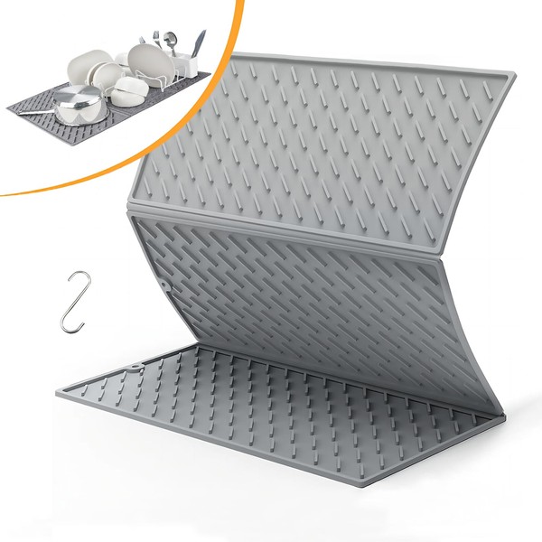 Silicone Dish Drying Mat for Kitchen Counter, Collapsible Trifold Large